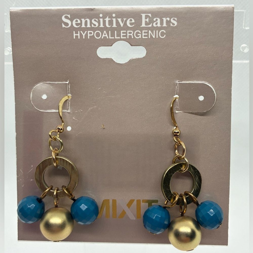 3For$20 Mixit Gold and Blue Bead Dangle Earrings